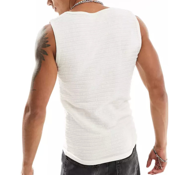 ASOS Design Muscle Fit Square Neck Vest in Light Beige, Size S​ - Picture 2 of 2